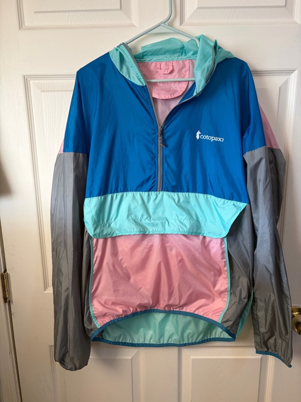 Cotopaxi  Packable Teca half zip Windbreaker Jacket - Blue, Pink & Gray